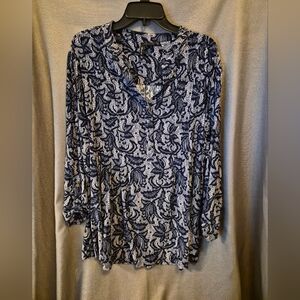 New Directions Navy and White Paisley V-Neck Tunic 3X